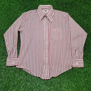 Vintage 70s Campus Dagger Collar Disco Shirt Medium 16 Geometric Print Op Art